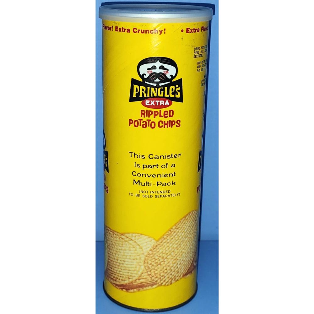 Pringles Can, Vintage, Yellow Rippled Style Extra Rippled, Original Big Head.